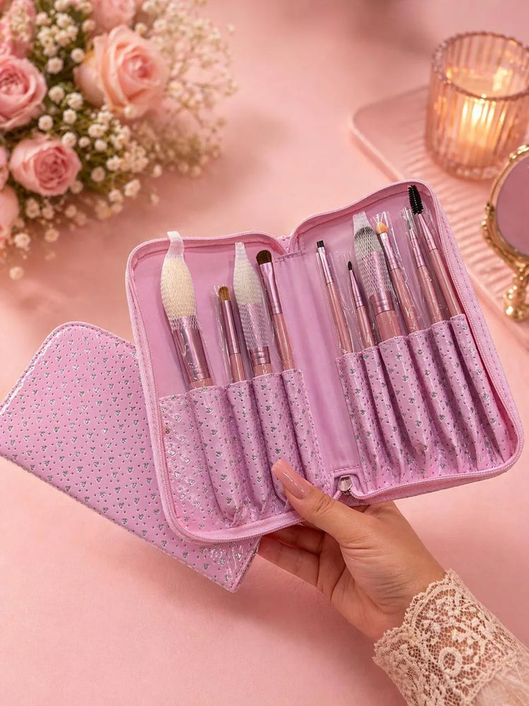 10 Pcs Purple Makeup Brushes Set for Beginners & Pros
