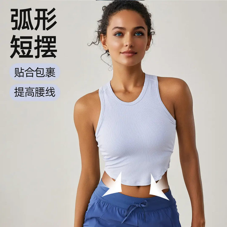Blue Half-Cup Chest Padding Sports Top for Women