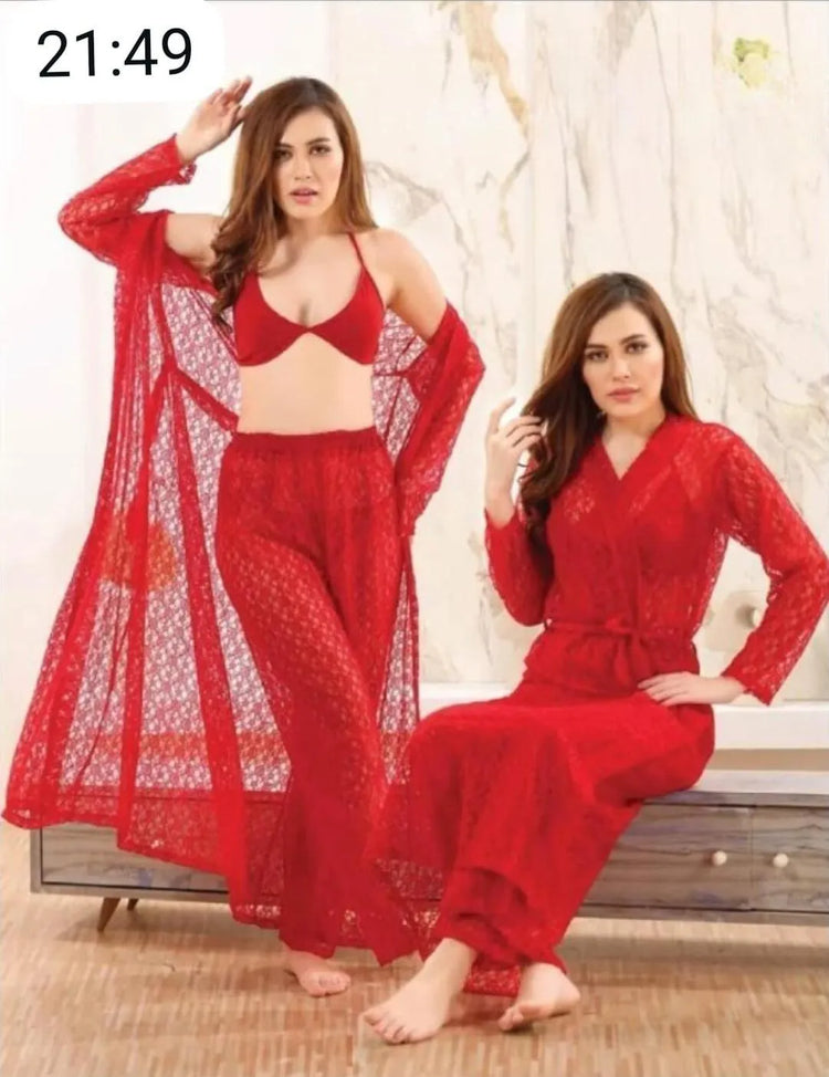 Red 4-Piece Nightwear Set for Women