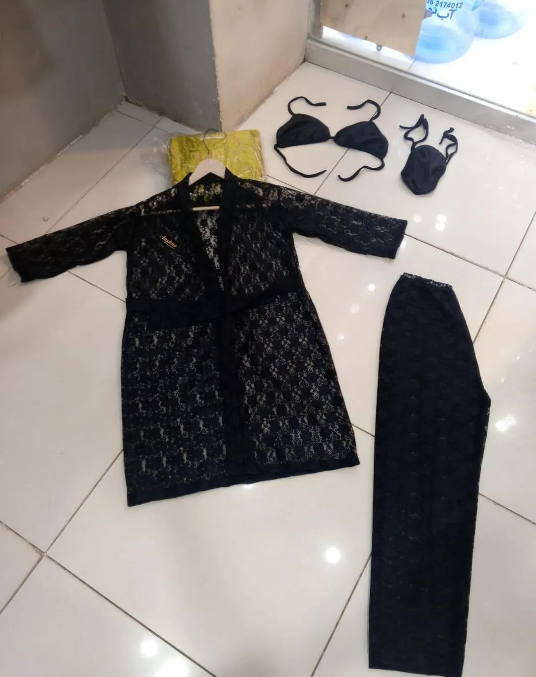 Black Lace Nightwear Set 4 Piece Premium Quality