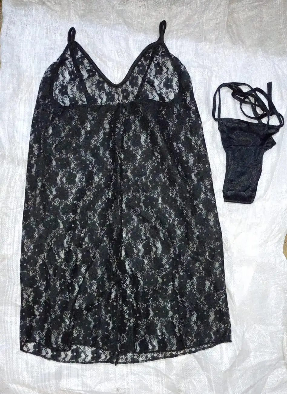 2 Pcs Transparent Nighty For Girls / Net Lace Comfortable And Lightweight Lingerie Set