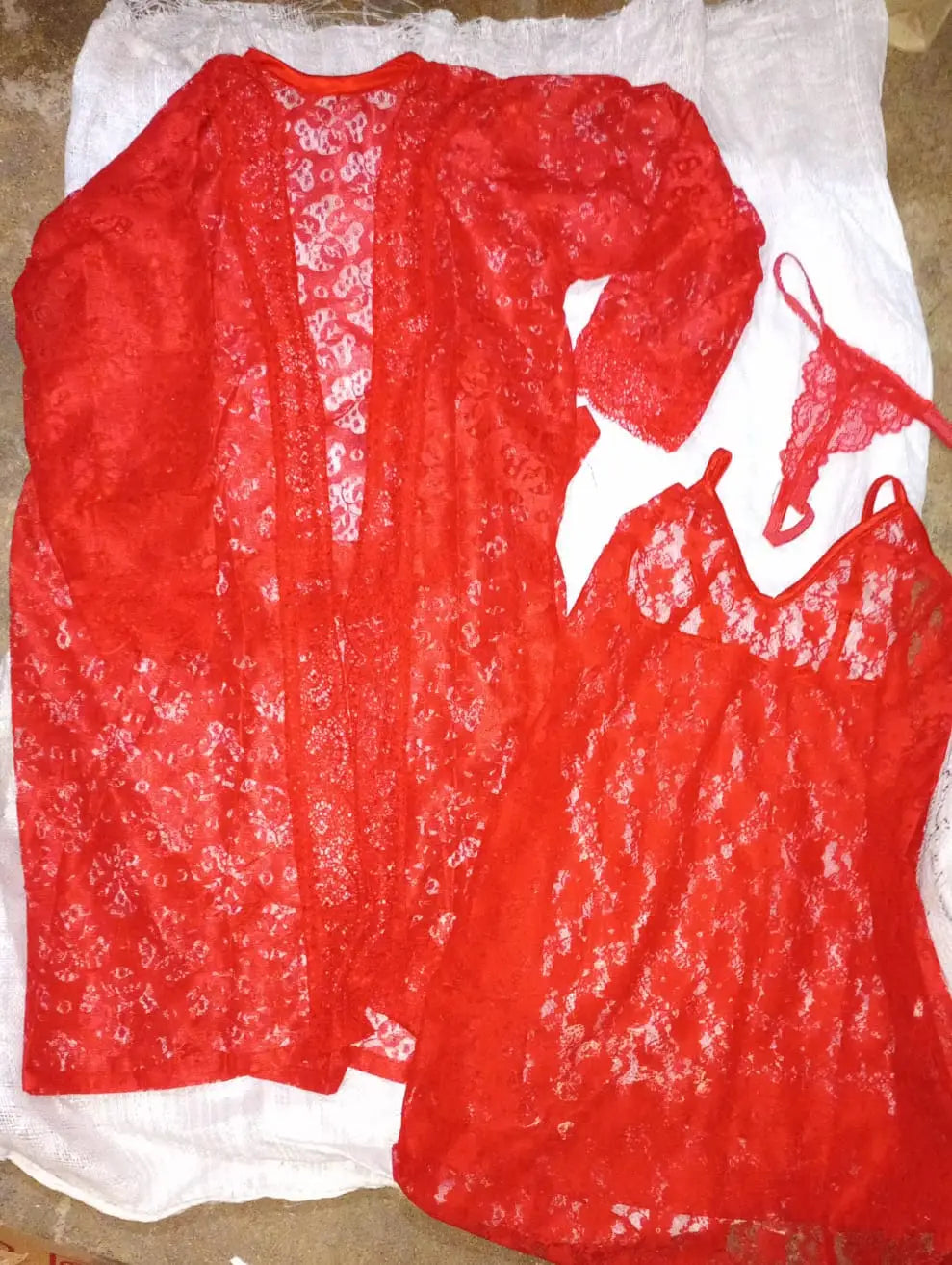 Luxury 3 Pcs TransparentNighty (Gown Inner Trouser)/ Net Lace Comfortable And Lightweight Lingerie Set
