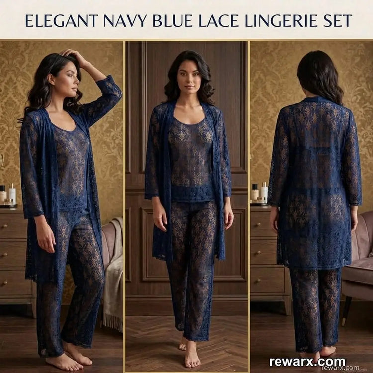 Luxury 3 Pcs TransparentNighty (Gown Inner Trouser)/ Net Lace Comfortable And Lightweight Lingerie Set