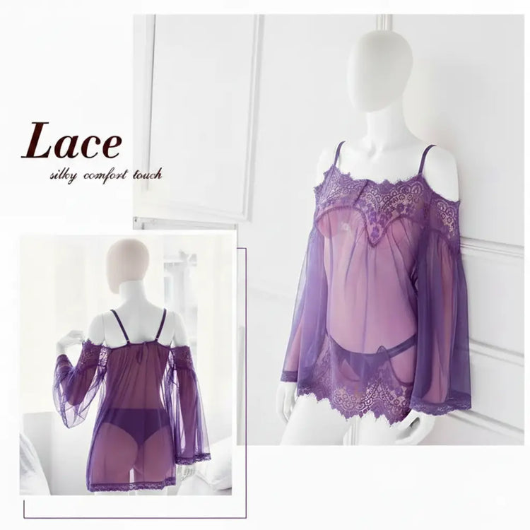 2 Pcs Imported Short Nighty & Panty / Net Lace Comfortable And Lightweight Nightwear Set