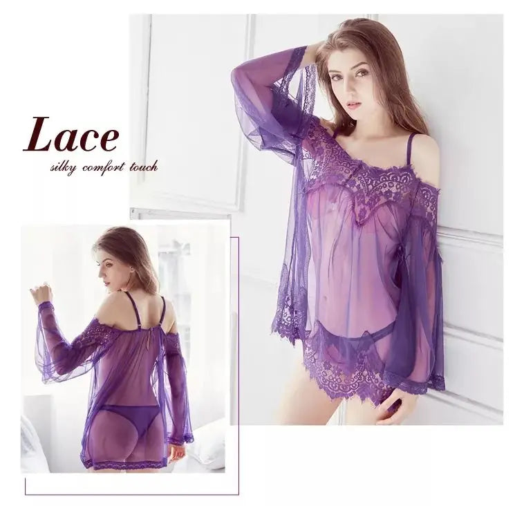 2 Pcs Imported Short Nighty & Panty / Net Lace Comfortable And Lightweight Nightwear Set