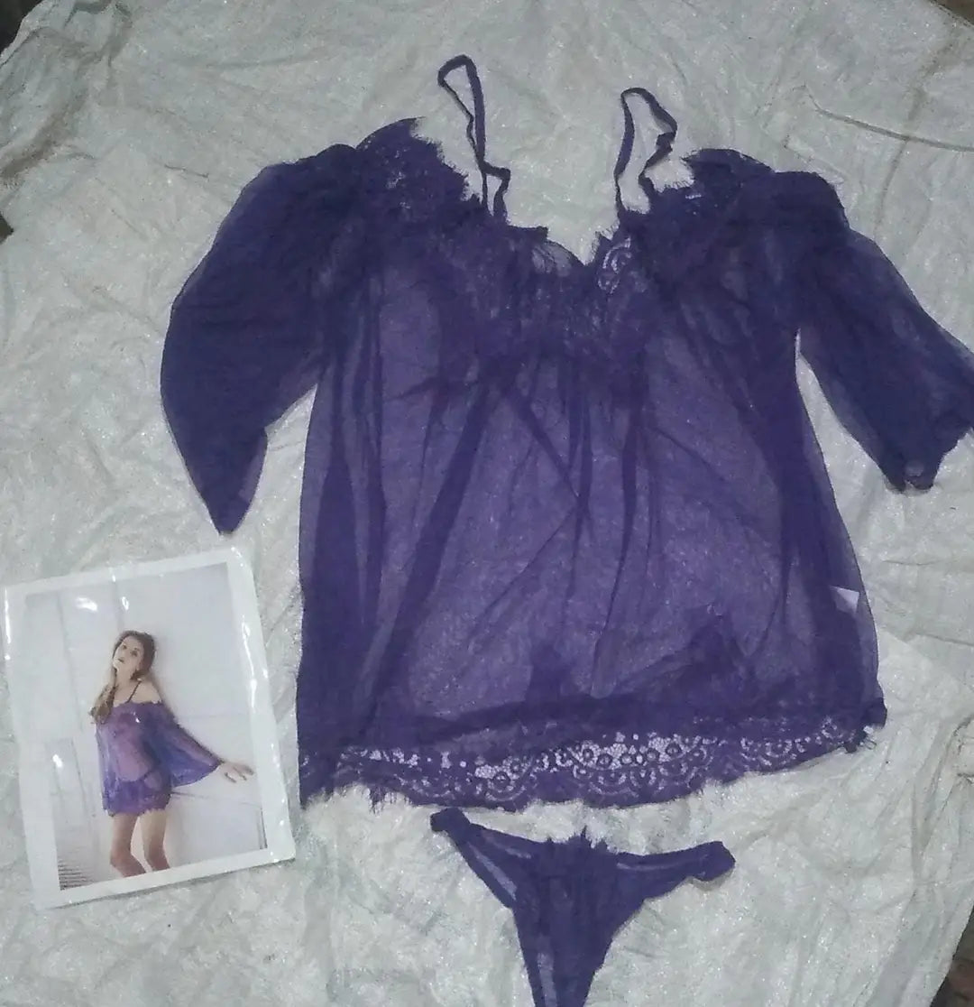 2 Pcs Imported Short Nighty & Panty / Net Lace Comfortable And Lightweight Nightwear Set