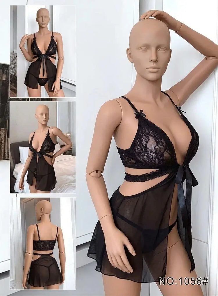 Net Lace Comfortable Short Nighty / Lingerie Set