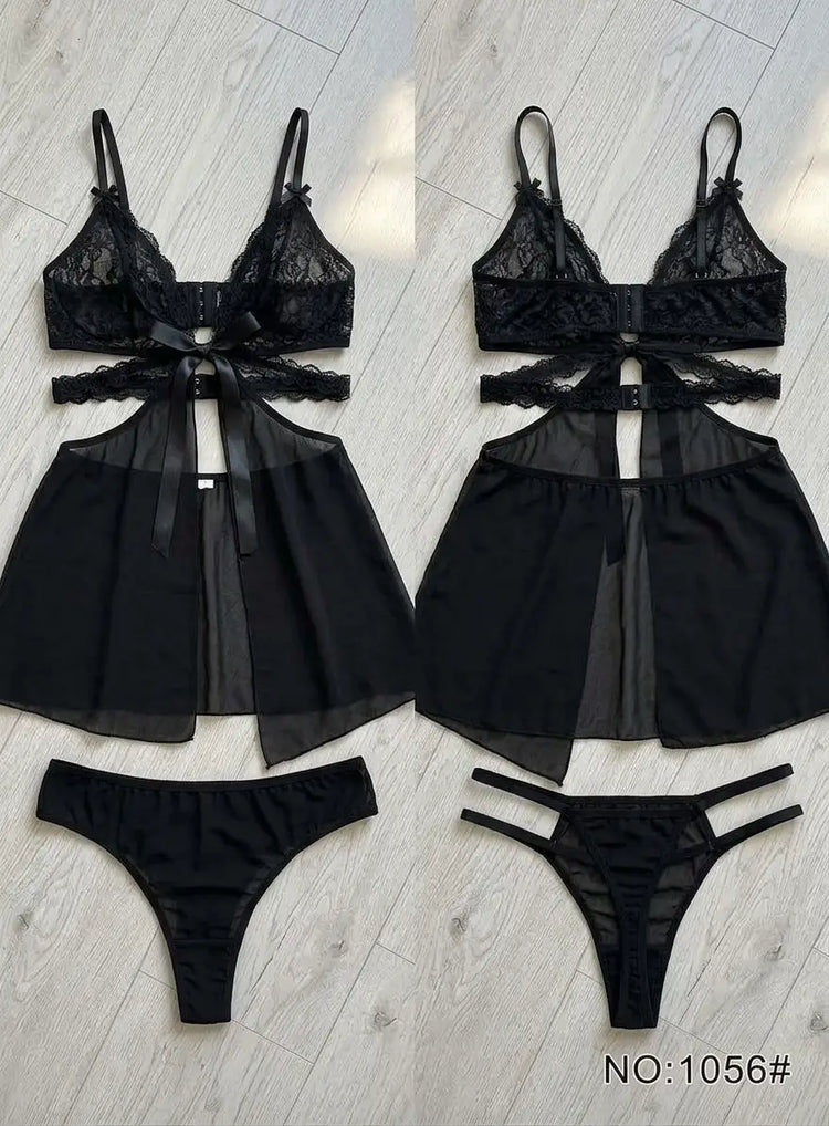 Net Lace Comfortable Short Nighty / Lingerie Set
