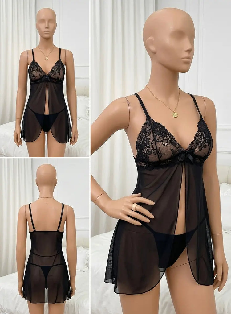Net Lace Comfortable Short Nighty / Lingerie Set