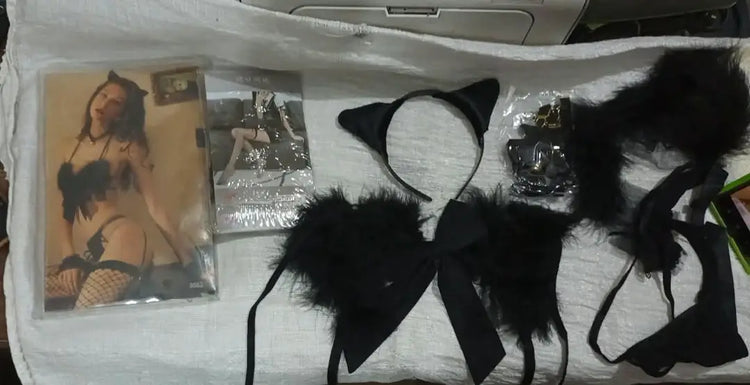 Women’s Bow Bunny Costume Lingerie Set with Tail & Collar