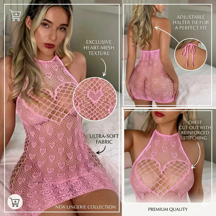 Net Lace Short Nighty / Imported Half Body Stocking
