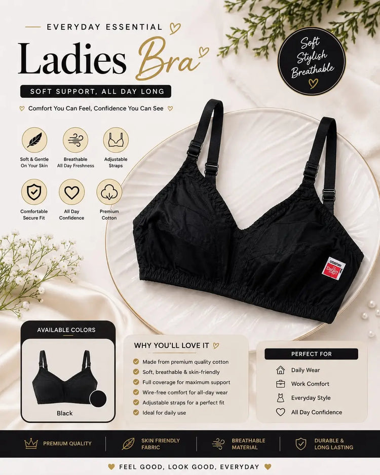 set of 3 Cotton Plain Comfortable&Lightweight Non-Padded Bra