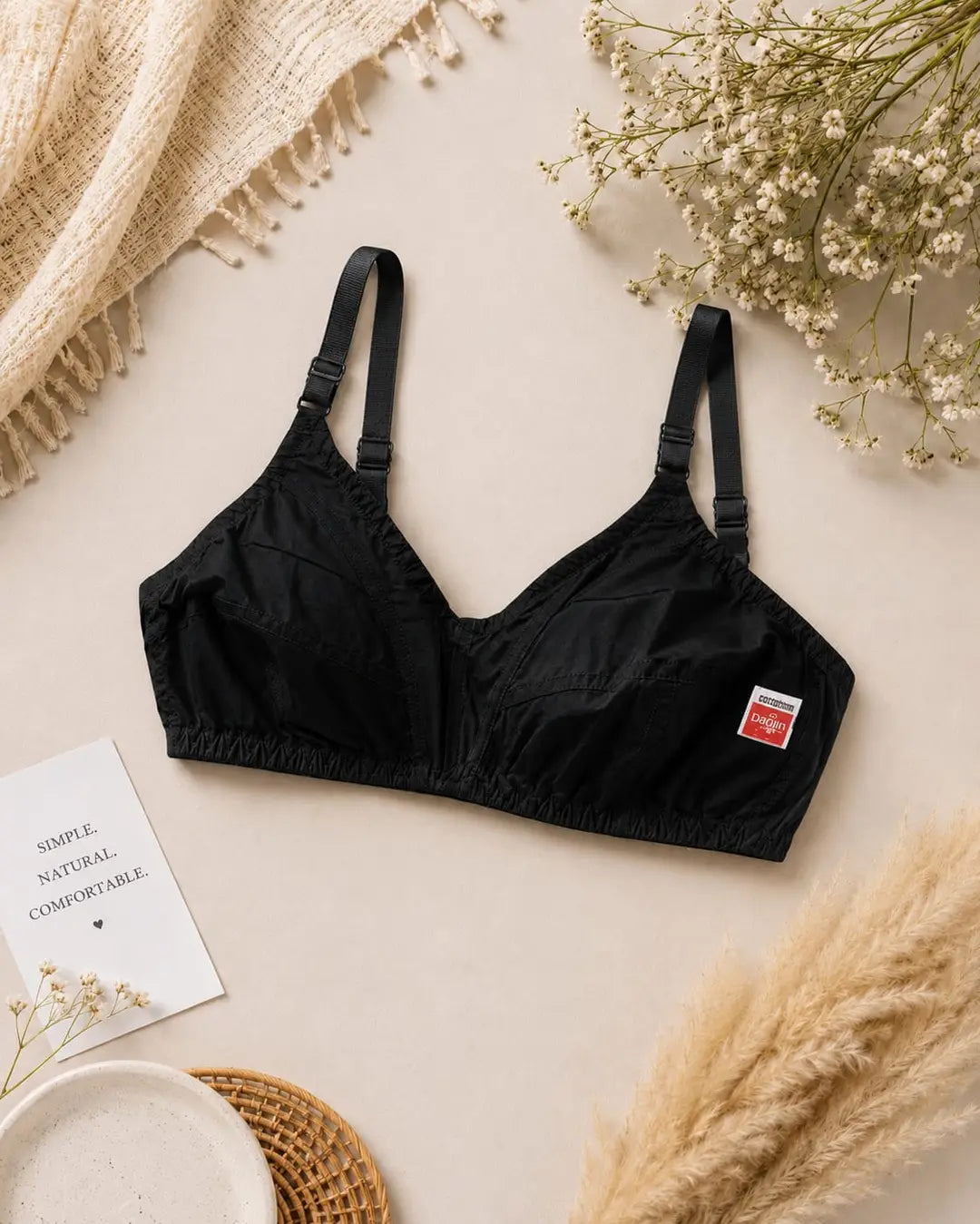 set of 3 Cotton Plain Comfortable&Lightweight Non-Padded Bra