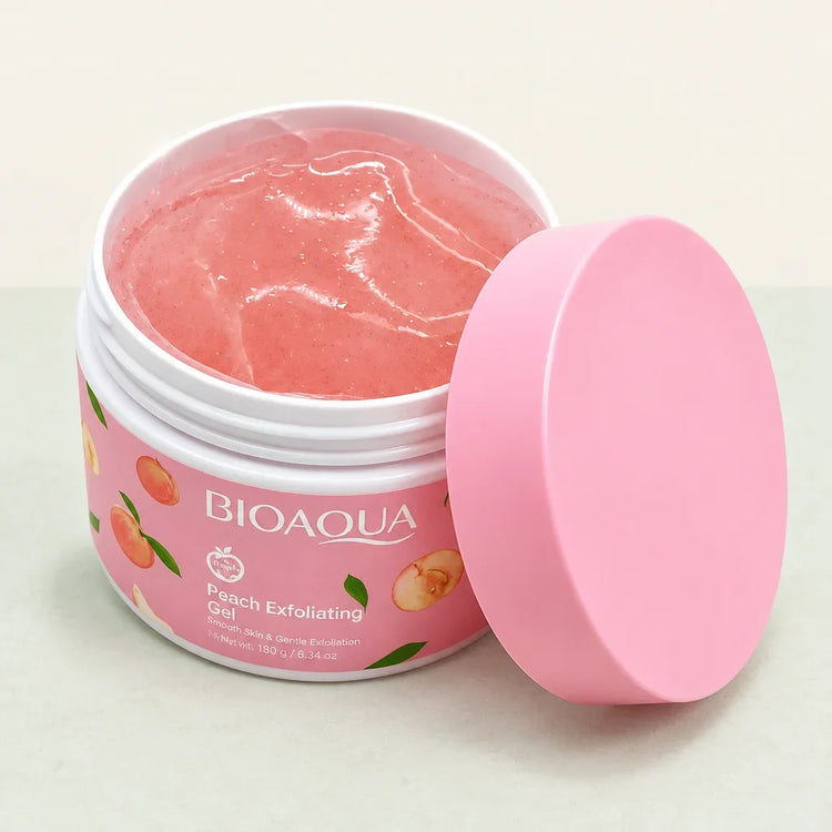[Scale AI] catalog_packshot, Bio Aqua Whitening And Brightening Face & Body Scrubbing Peach Gel, 140 g, 1 Pc