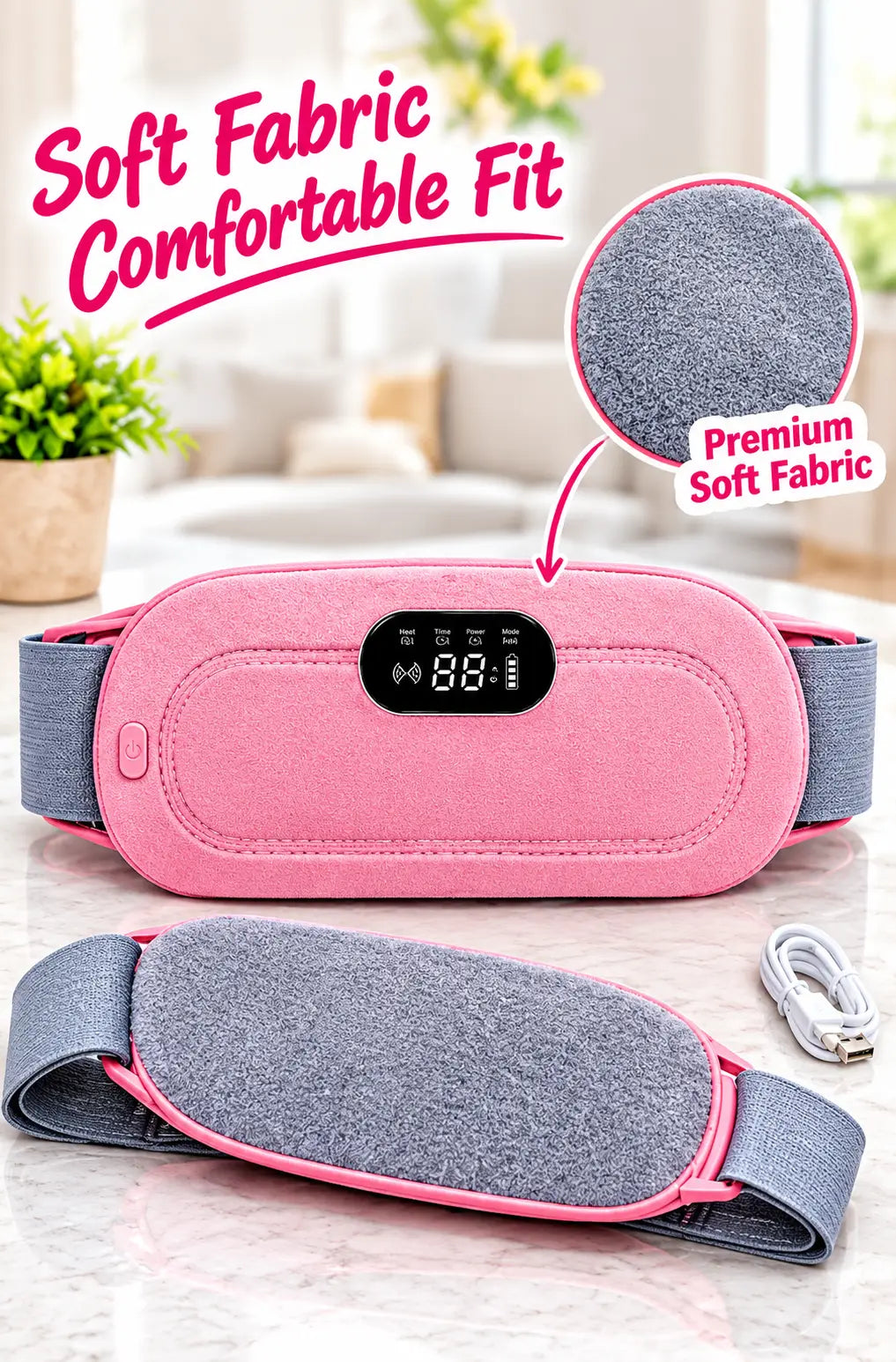 Electric Heating Belt for Menstrual Cramps, Back Pain & Muscle Relaxation – USB Rechargeable Heat Therapy Belt with 3 Heat Settings & LED Display - Taiyba Cosmetics