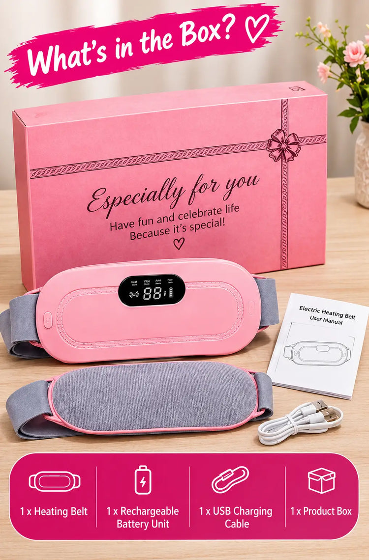 Electric Heating Belt for Menstrual Cramps, Back Pain & Muscle Relaxation – USB Rechargeable Heat Therapy Belt with 3 Heat Settings & LED Display - Taiyba Cosmetics